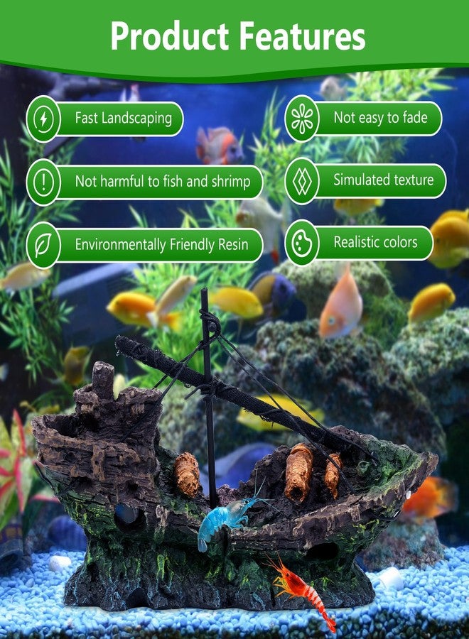 Hygger CO2 Big Ship Aquarium Decoration Resin - Large Weathered Sunken Shipwreck with Small Hole,Centerpiece for Fish Tank - Approx. 10" L x 4.5" W x 5.3" H(Big Ship) - Image 2